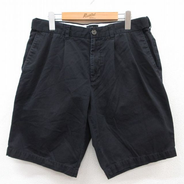 W34★古着 ショート パンツ ショーツ メンズ コットン 黒 ブラック 25jun03 中古 ボトムス 短パン ショーパン ハーフ