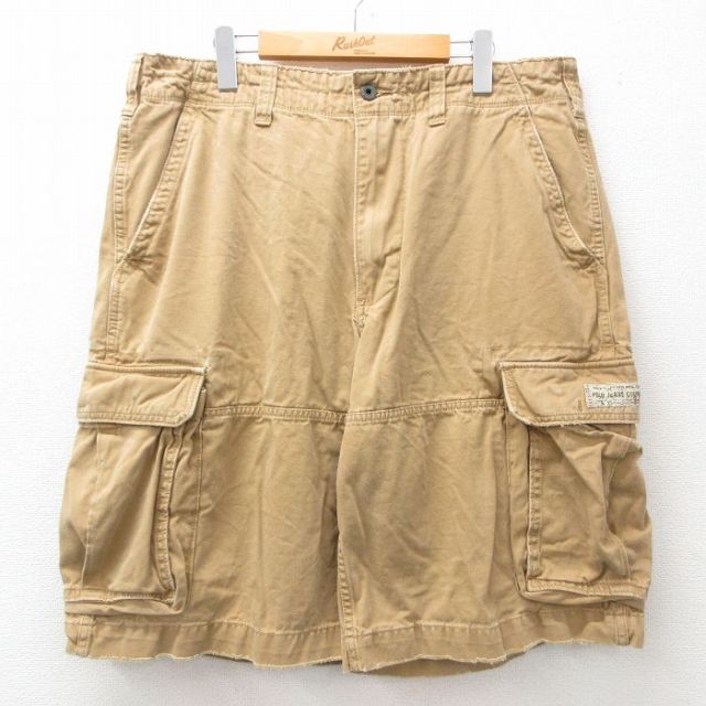 W38★古着 ラルフローレン Ralph Lauren ポロジーンズ ブランド ショート カーゴ パンツ ショーツ メンズ コットン ベージュ カーキ 25jun03 中古 ボトムス 短パン ショーパン