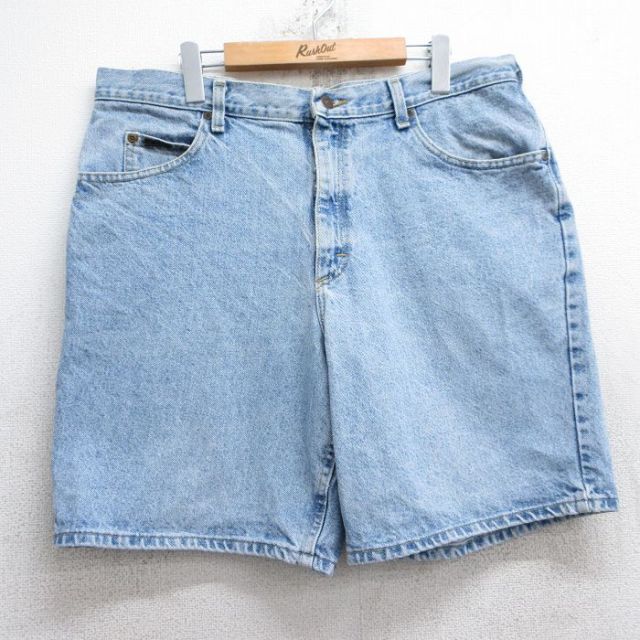 W38★古着 リー Lee ショート パンツ ショーツ メンズ 薄紺 ネイビー デニム 25jun10 中古 ボトムス 短パン ショーパン ハーフ