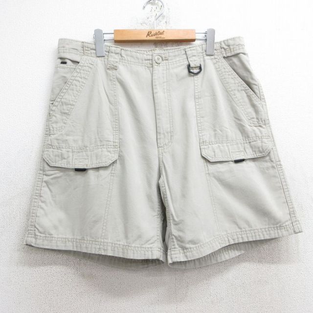 W38★古着 ラングラー Wrangler ショート ブッシュ パンツ ショーツ メンズ ダック地 コットン 薄ベージュ カーキ 25jun11 中古 ボトムス 短パン ショーパン