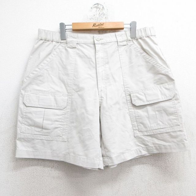 W36★古着 ショート ブッシュ パンツ ショーツ メンズ ダック地 薄ベージュ カーキ 25jun11 中古 ボトムス 短パン ショーパン