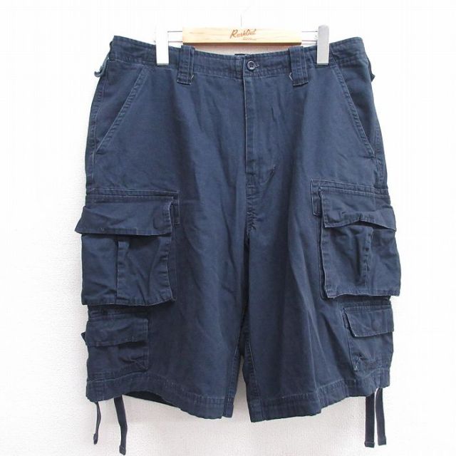 W35★古着 ショート カーゴ パンツ ショーツ メンズ 濃紺 ネイビー 25jun11 中古 ボトムス 短パン ショーパン