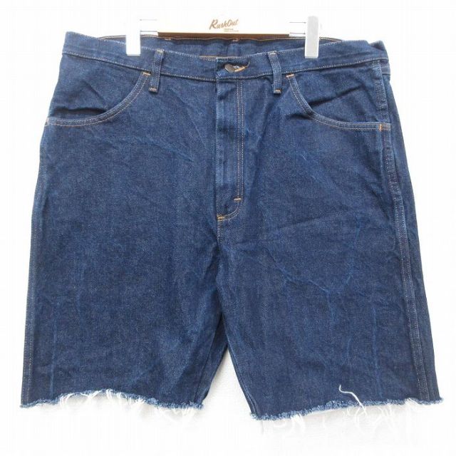 W39★古着 ラスラー ショート パンツ ショーツ メンズ 大きいサイズ コットン 紺 ネイビー デニム 25jun11 中古 ボトムス 短パン ショーパン ハーフ