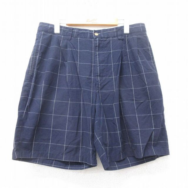 W34★古着 ノーティカ NAUTICA ブランド ショート パンツ ショーツ メンズ 90年代 90s コットン 紺他 ネイビー チェック 25jun11 中古 ボトムス 短パン ショーパン ハーフ