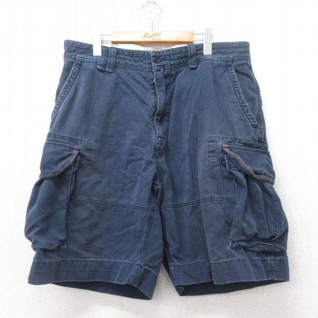 W37★古着 ラルフローレン Ralph Lauren ブランド ショート カーゴ チノ パンツ チノパン ショーツ メンズ 90年代 90s コットン 紺 ネイビー 【spe】 25jun11 中古 ボトムス 短パン ショーパン