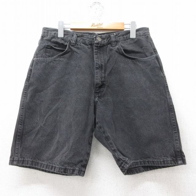 W32★古着 ラングラー Wrangler ショート パンツ ショーツ メンズ 00年代 00s コットン 黒 ブラック デニム 25jun11 中古 ボトムス 短パン ショーパン ハーフ