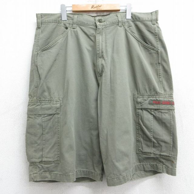 W40★古着 ラルフローレン Ralph Lauren ポロジーンズ ブランド ハーフ カーゴ パンツ ショーツ メンズ 大きいサイズ コットン 濃緑 グリーン 【spe】 25jun13 中古 ボトムス 短パン ショーパン
