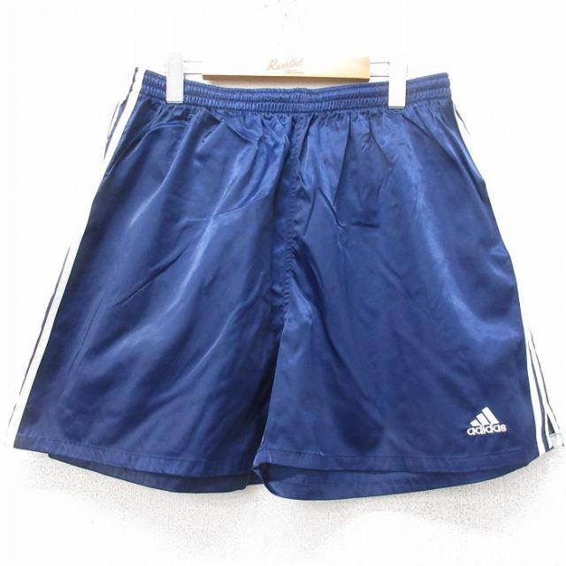 W33★古着 アディダス adidas ショート ナイロン イージー パンツ ショーツ メンズ 00年代 00s ワンポイントロゴ 紺他 ネイビー 3本ライン 25jun13 中古 ボトムス 短パン ショーパン