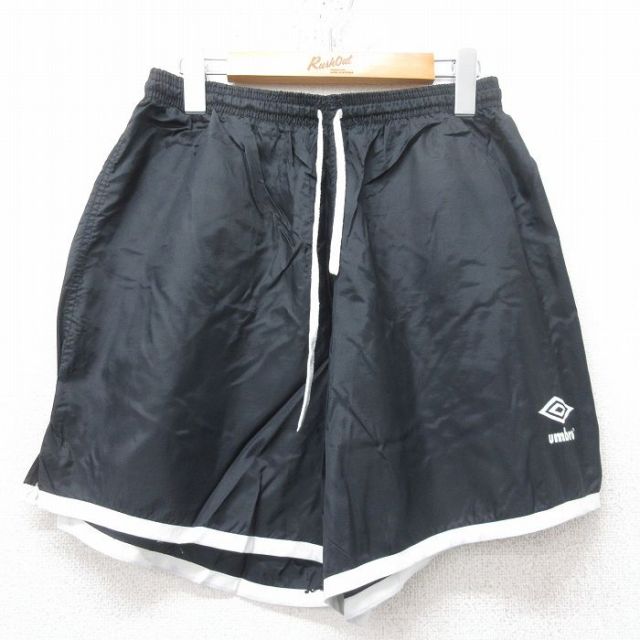 W30★古着 アンブロ ショート ナイロン イージー パンツ ショーツ メンズ 90年代 90s ワンポイントロゴ USA製 黒 ブラック 25jun13 中古 ボトムス 短パン ショーパン