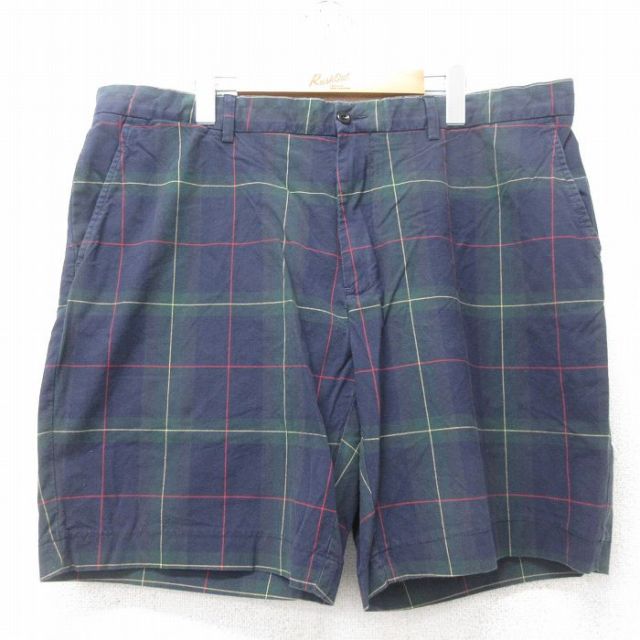 W41★古着 ラルフローレン Ralph Lauren ブランド ショート パンツ ショーツ メンズ 90年代 90s 大きいサイズ コットン 緑他 グリーン チェック 25jun13 中古 ボトムス 短パン ショーパン ハーフ