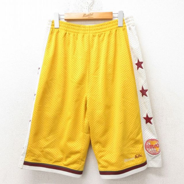【20%OFF】W35★古着 フブ FUBU ショート トレーニング パンツ ショーツ メンズ メッシュ地 黄 イエロー 25jun13 中古 ボトムス 短パン ショーパン