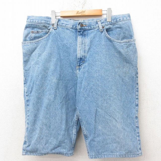 W41★古着 リー Lee ショート パンツ ショーツ メンズ 大きいサイズ コットン 紺 ネイビー デニム 25jun13 中古 ボトムス 短パン ショーパン ハーフ