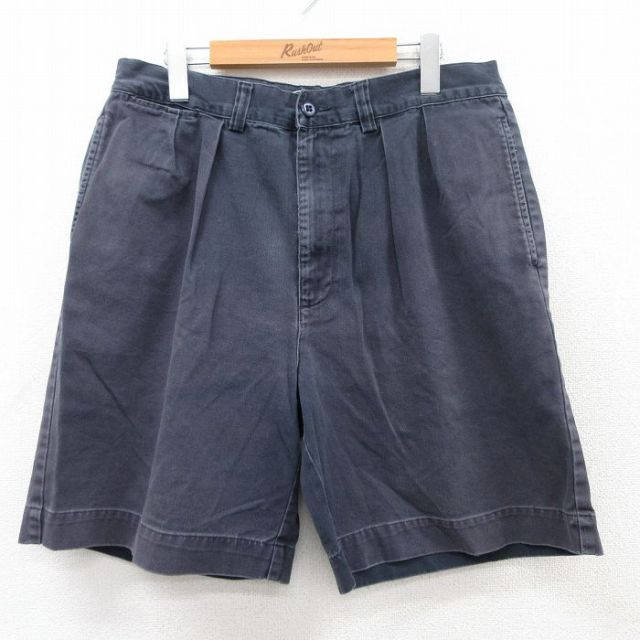 W33★古着 ラルフローレン Ralph Lauren ブランド ショート チノ パンツ ショーツ チノパン メンズ 90年代 90s コットン 紺 ネイビー 25jun14 中古 ボトムス 短パン ショーパン