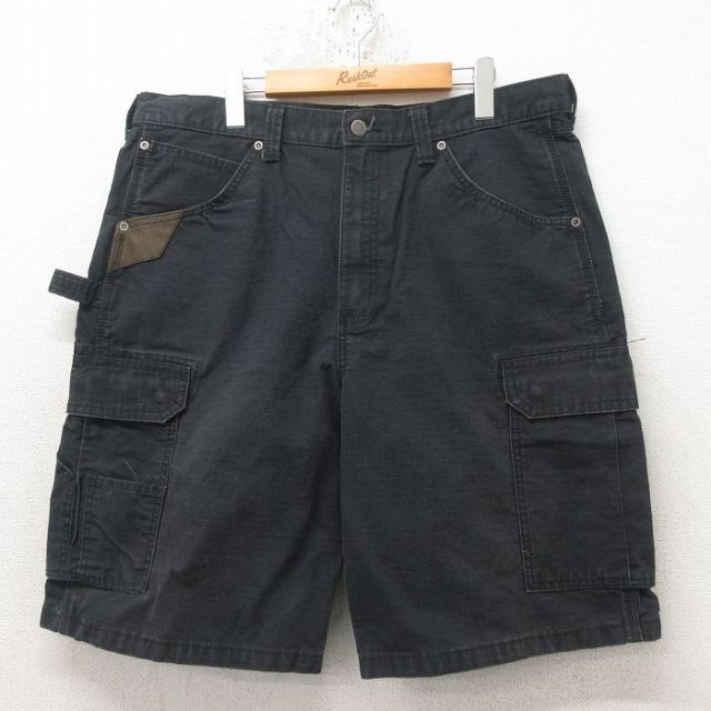 W38★古着 ラングラー Wrangler ショート ペインター カーゴ パンツ ショーツ メンズ リップストップ コットン 黒 ブラック 25jun14 中古 ボトムス 短パン ショーパン