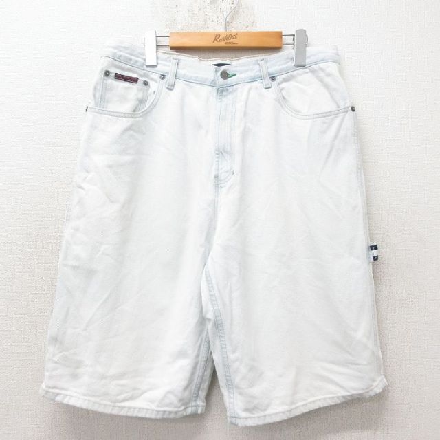 W35★古着 トミーヒルフィガー TOMMY HILFIGER トミージーンズ ブランド ショート ペインター パンツ ショーツ メンズ コットン 紺 ネイビー デニム 【spe】 25jun14 中古 ボトムス 短パン ショーパン