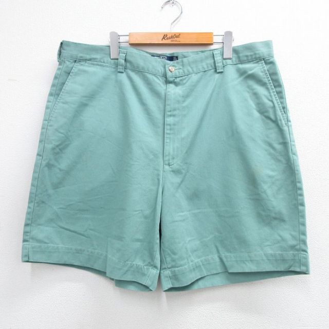 W40★古着 ラルフローレン Ralph Lauren ブランド ショート チノ パンツ ショーツ チノパン メンズ 90年代 90s PHILIP 大きいサイズ コットン 薄緑 グリーン 【spe】 25jun16 中古 ボトムス 短パン ショーパン