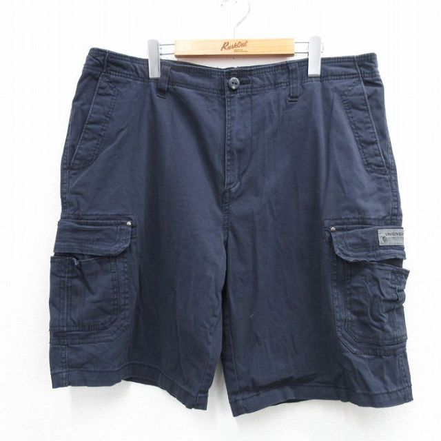 W42★古着 ユニオンベイ ショート カーゴ パンツ ショーツ メンズ 大きいサイズ 紺 ネイビー 25jun16 中古 ボトムス 短パン ショーパン
