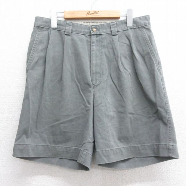 W32★古着 ショート パンツ ショーツ メンズ コットン グレー 25jun16 中古 ボトムス 短パン ショーパン ハーフ