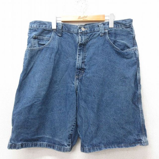 【50%OFF】W39★古着 ラングラー Wrangler ショート ペインター パンツ ショーツ メンズ コットン 紺 ネイビー デニム 25jun16 中古 ボトムス 短パン ショーパン