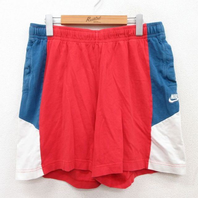 W34★古着 ナイキ NIKE ショート イージー パンツ ショーツ メンズ ワンポイントロゴ マルチカラー コットン 赤他 レッド 25jun17 中古 ボトムス 短パン ショーパン