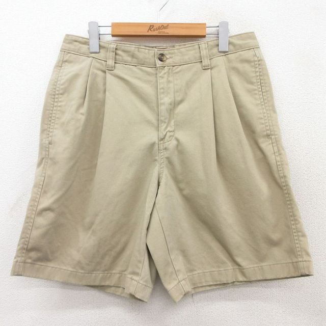 W34★古着 エディーバウアー ショート パンツ ショーツ メンズ コットン ベージュ カーキ 25jun17 中古 ボトムス 短パン ショーパン ハーフ