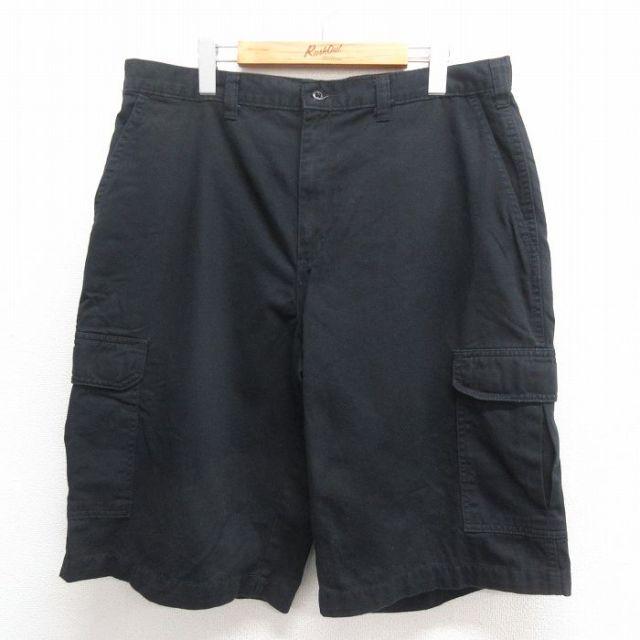 W35★古着 ディッキーズ Dickies ワーク カーゴ ショート パンツ ショーツ メンズ コットン 黒 ブラック 25jun17 中古 ボトムス 短パン ショーパン ハーフ