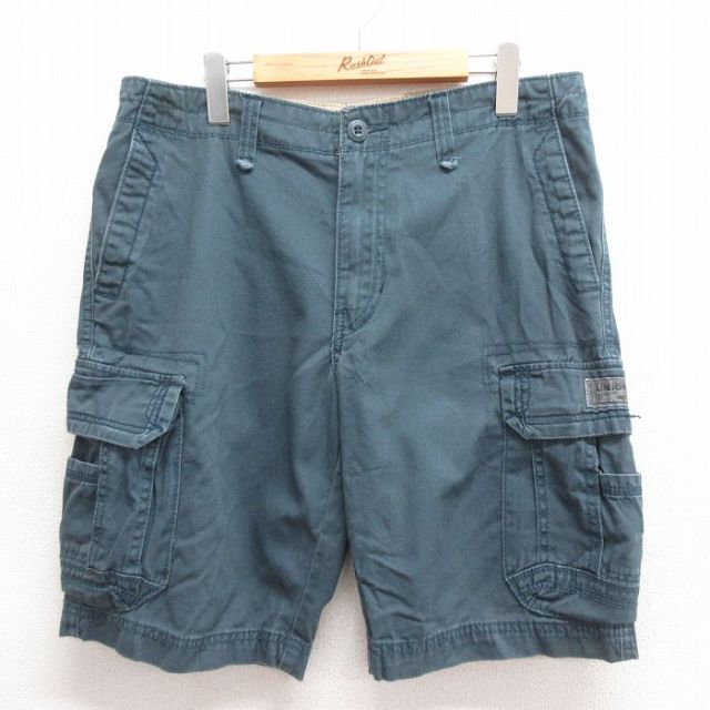 W34★古着 ユニオンベイ ショート カーゴ パンツ ショーツ メンズ コットン 紺 ネイビー 25jun18 中古 ボトムス 短パン ショーパン