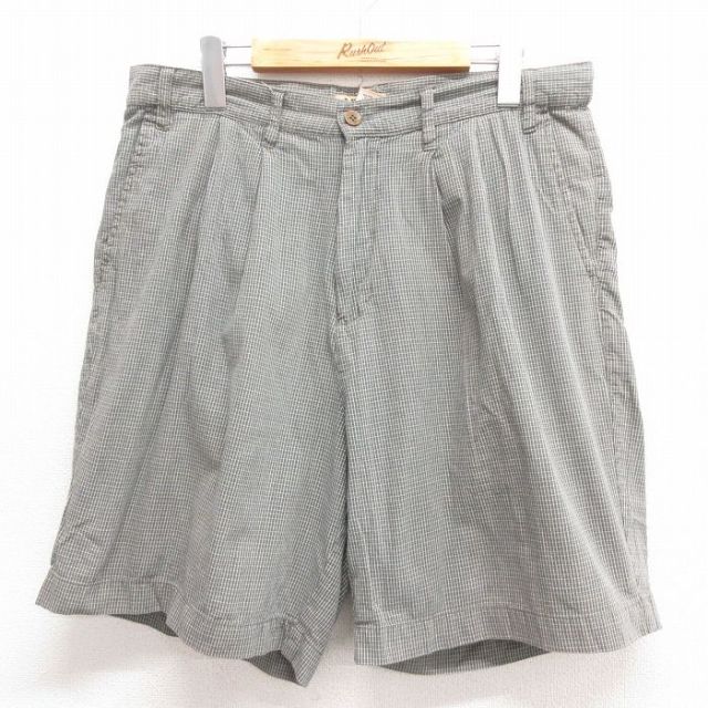 W34★古着 ショート パンツ ショーツ メンズ 00年代 00s コットン グレー チェック 25jun18 中古 ボトムス 短パン ショーパン ハーフ