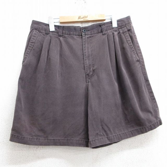 W36★古着 ショート パンツ ショーツ メンズ BRITANIA ダック地 コットン 茶 ブラウン 25jun18 中古 ボトムス 短パン ショーパン ハーフ