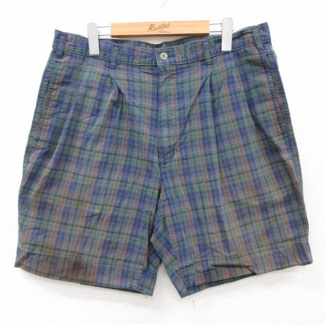 W34★古着 ドッカーズ ショート パンツ ショーツ メンズ 90年代 90s コットン USA製 タロン 紺他 ネイビー チェック 25jun18 中古 ボトムス 短パン ショーパン ハーフ