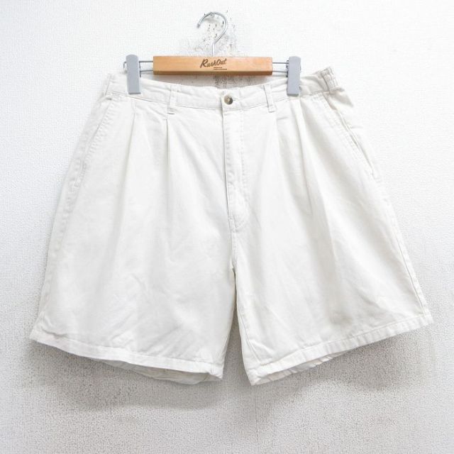 W32★古着 ベーシックエディションズ ショート パンツ ショーツ メンズ 90年代 90s コットン 薄ベージュ カーキ 25jun19 中古 ボトムス 短パン ショーパン ハーフ