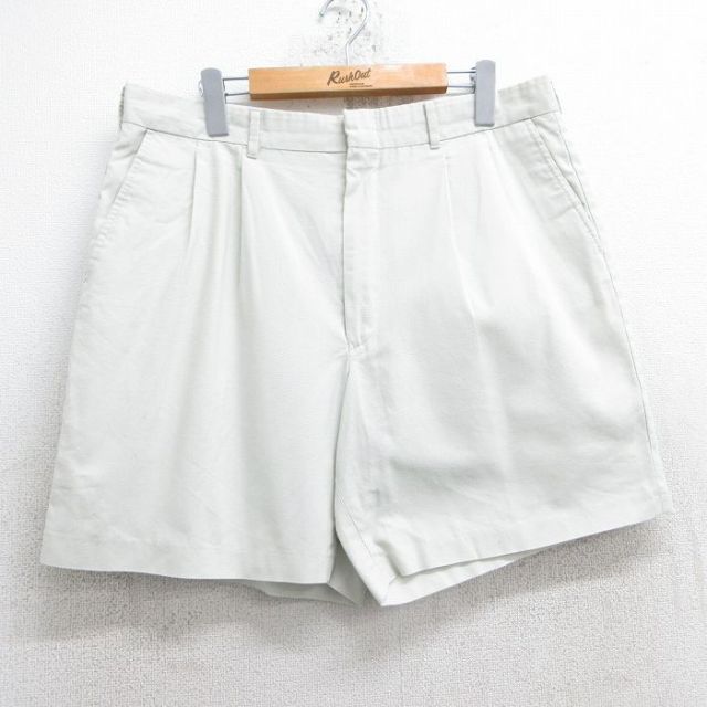 W35★古着 ショート パンツ ショーツ メンズ 80年代 80s USA製 タロン 薄ベージュ カーキ 25jun19 中古 ボトムス 短パン ショーパン ハーフ