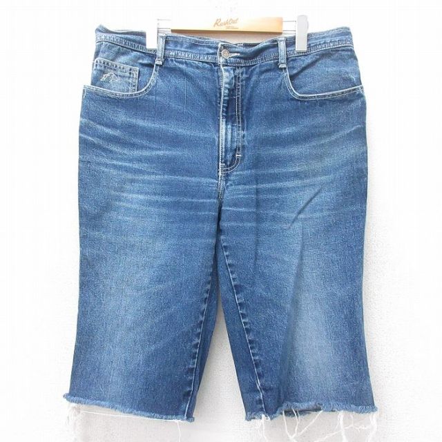 W37★古着 ジョーダッシュ ハーフ パンツ ショーツ メンズ 90年代 90s ヒゲ 紺 ネイビー デニム 25jun20 中古 ボトムス 短パン ショーパン ショート