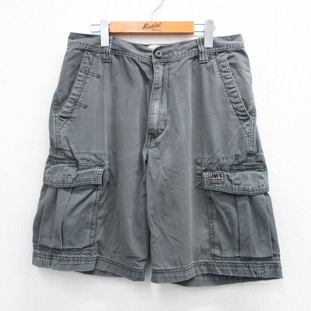 W33★古着 リーバイス Levis ショート カーゴ パンツ ショーツ メンズ コットン 濃緑系 グリーン 25jun23 中古 ボトムス 短パン ショーパン