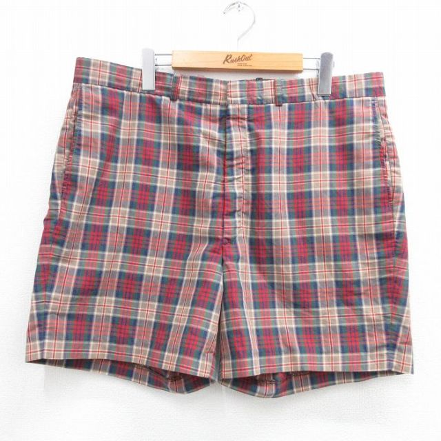 W37★古着 FARAH ショート パンツ ショーツ メンズ 80年代 80s USA製 赤他 レッド チェック 【spe】 25jun23 中古 ボトムス 短パン ショーパン ハーフ