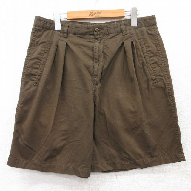 W34★古着 リーボック REEBOK ショート パンツ ショーツ メンズ 00年代 00s ワンポイントロゴ ゴルフ コットン 茶 ブラウン 25jun23 中古 ボトムス 短パン ショーパン ハーフ