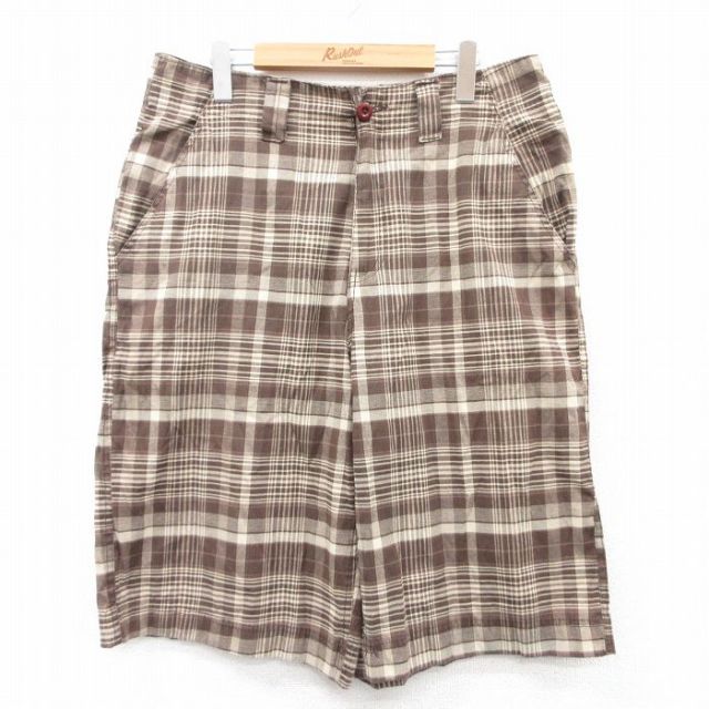 W36★古着 ビューグルボーイ ショート パンツ ショーツ メンズ 茶他 ブラウン チェック 25jun23 中古 ボトムス 短パン ショーパン ハーフ
