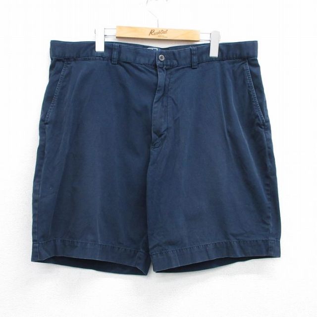 W40★古着 ラルフローレン Ralph Lauren ブランド ショート チノ パンツ ショーツ チノパン メンズ 90年代 90s ワンポイントロゴ 大きいサイズ コットン 紺 ネイビー 25jun23 中古 ボトムス 短パン ショーパン