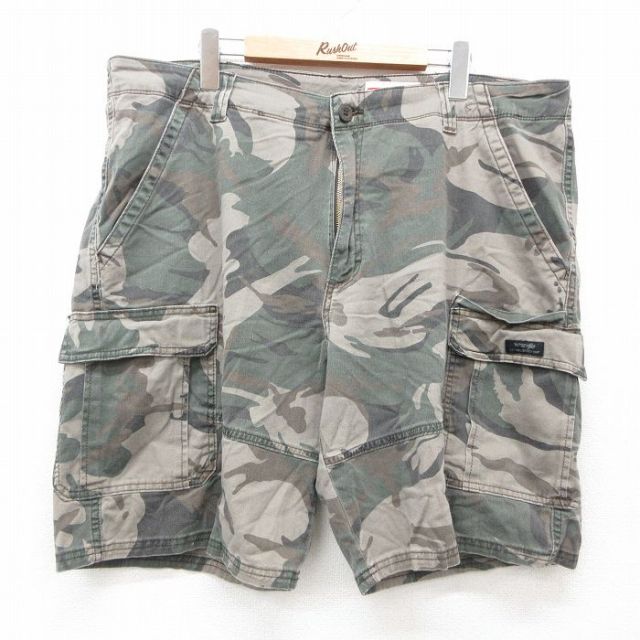 W40★古着 ラングラー Wrangler ショート カーゴ パンツ ショーツ メンズ 大きいサイズ 緑 グリーン 迷彩 25jun23 中古 ボトムス 短パン ショーパン