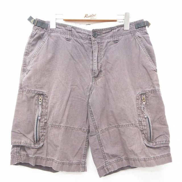 W32★古着 ノースフェイス THE NORTH FACE ショート カーゴ パンツ ショーツ メンズ 00年代 00s リップストップ コットン グレー系 【spe】 25jun23 中古 ボトムス 短パン ショーパン