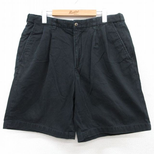 W36★古着 ショート パンツ ショーツ メンズ コットン 黒 ブラック 25jun25 中古 ボトムス 短パン ショーパン ハーフ