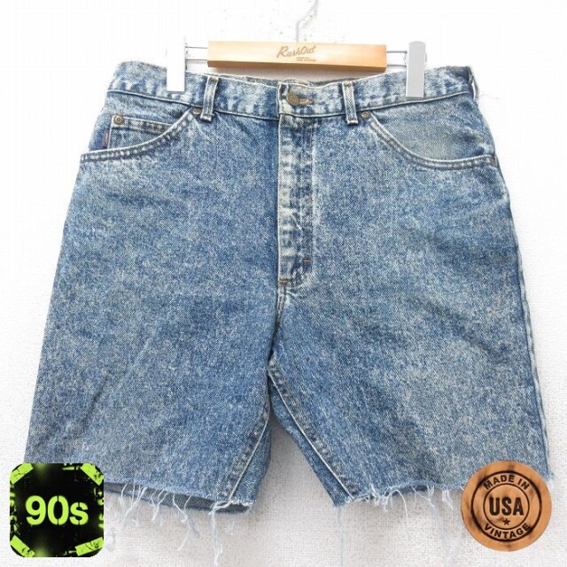 【50%OFF】実寸W33 90s ショートパンツ ケミカルウォッシュ ネイビー | 古着