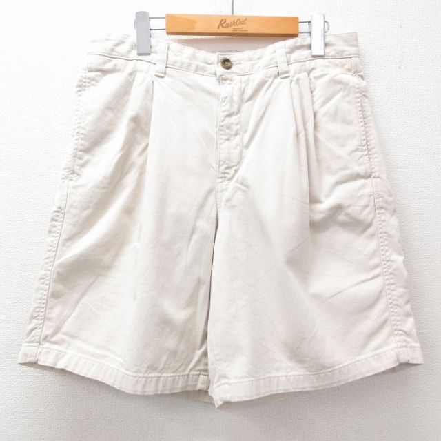 W33★古着 エディーバウアー ショート パンツ ショーツ メンズ コットン 薄ベージュ カーキ 25jun27 中古 ボトムス 短パン ショーパン ハーフ