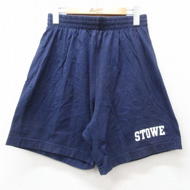 W29★古着 ショート イージー パンツ ショーツ メンズ 90年代 90s STOWE コットン 濃紺 ネイビー 25jun30 中古 ボトムス 短パン ショーパン