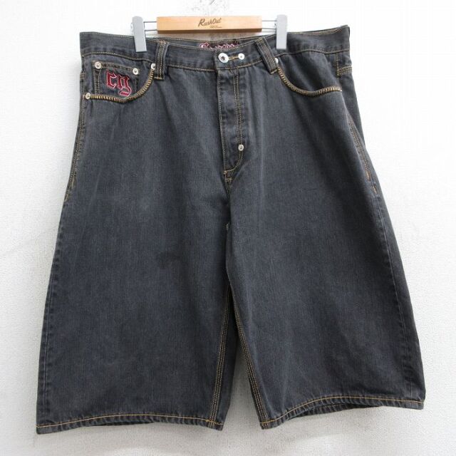 W41★古着 クージー COOGI ハーフ パンツ ショーツ メンズ ユニオンジャック 大きいサイズ コットン 黒 ブラック デニム 【spe】 25jul01 中古 ボトムス 短パン ショーパン ショート