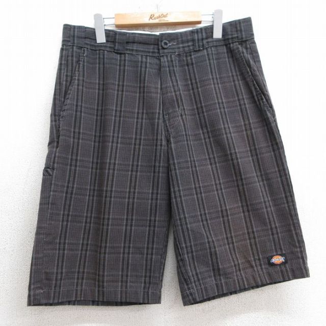 W35★古着 ディッキーズ Dickies ショート パンツ ショーツ メンズ 黒他 ブラック チェック 25jul02 中古 ボトムス 短パン ショーパン ハーフ