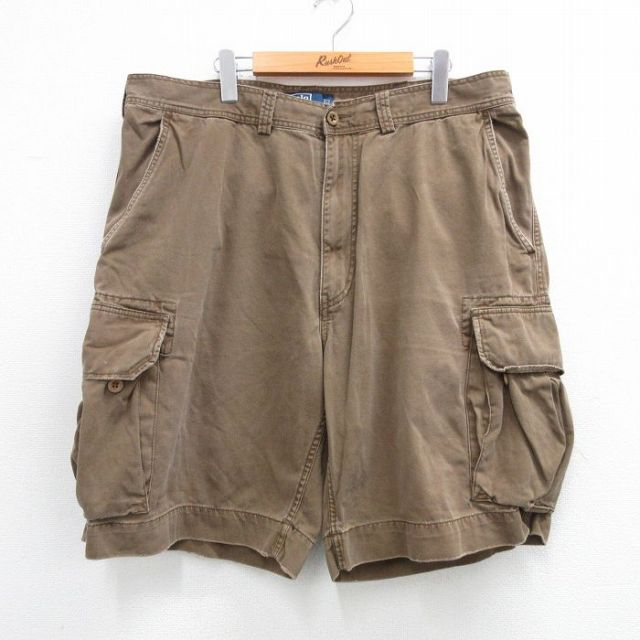 W39★古着 ラルフローレン Ralph Lauren ショート ブランド カーゴ チノ パンツ チノパン ショーツ メンズ 90年代 90s ワンポイントロゴ 大きいサイズ コットン 茶 ブラウン 【spe】 25jul02 中古 ボトムス 短パン ショーパン