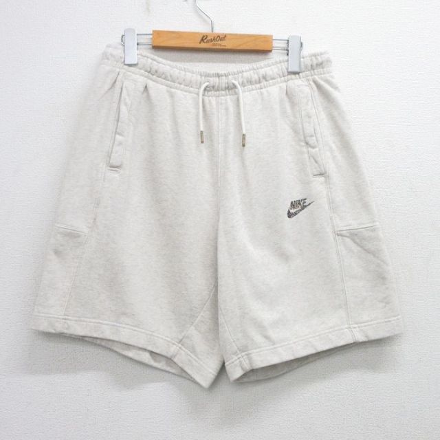 W34★古着 ナイキ NIKE ショート スウェット パンツ ショーツ メンズ ワンポイントロゴ 薄グレー 霜降り 25jul03 中古 ボトムス 短パン ショーパン