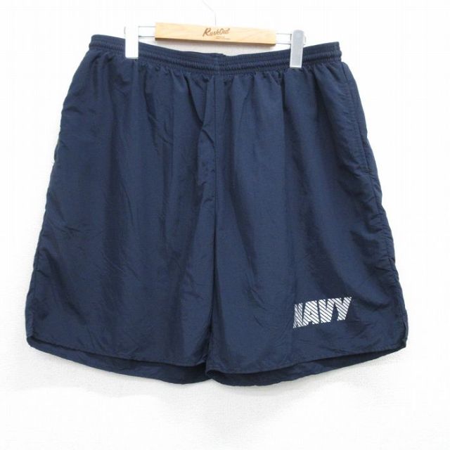 W35★古着 ショート ミリタリー トレーニング パンツ ショーツ メンズ ネイビー リフレクター 紺 25jul03 中古 ボトムス 短パン ショーパン