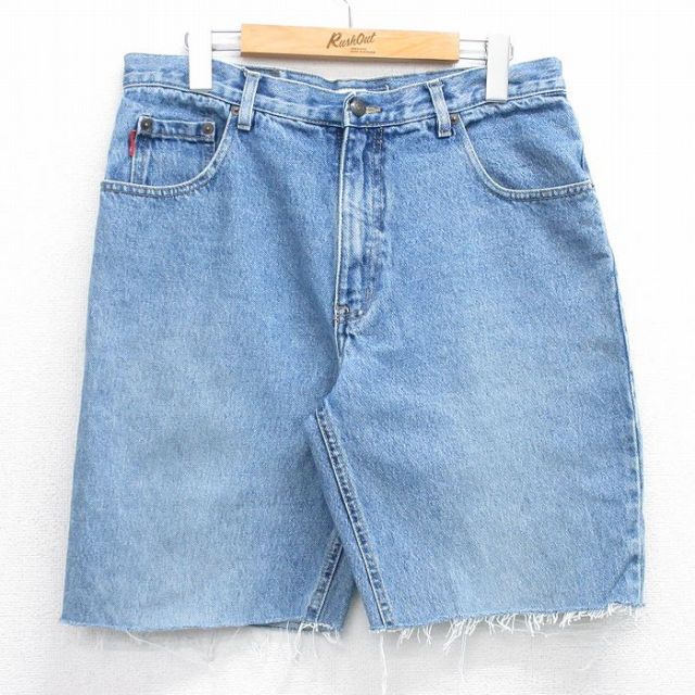 W32★古着 ビューグルボーイ ショート パンツ ショーツ メンズ コットン 紺 ネイビー デニム 25jul03 中古 ボトムス 短パン ショーパン ハーフ